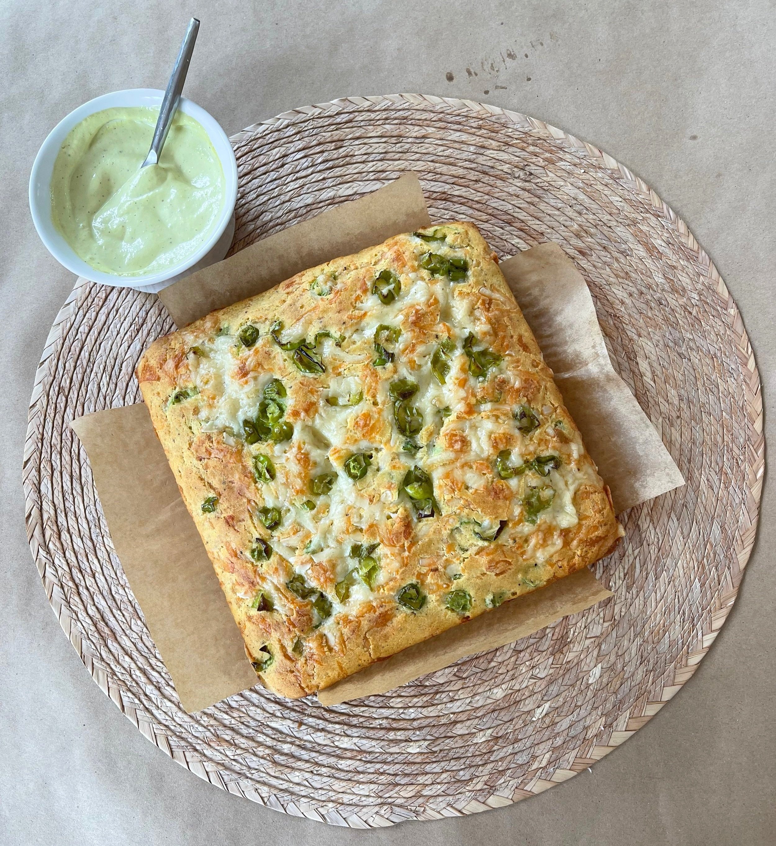 shishito gruyere cornbread w/ shishito aioli